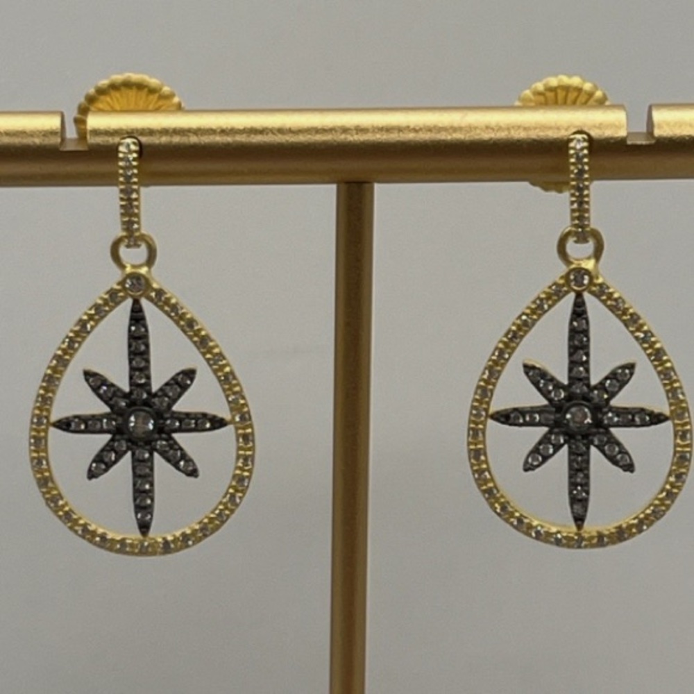 Freida Rothman Gold plated and Silver Starburst Earrings - NWT